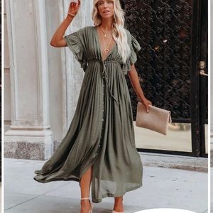 NWT Vici Pocketed Ruffle Button Down Maxi Dress S